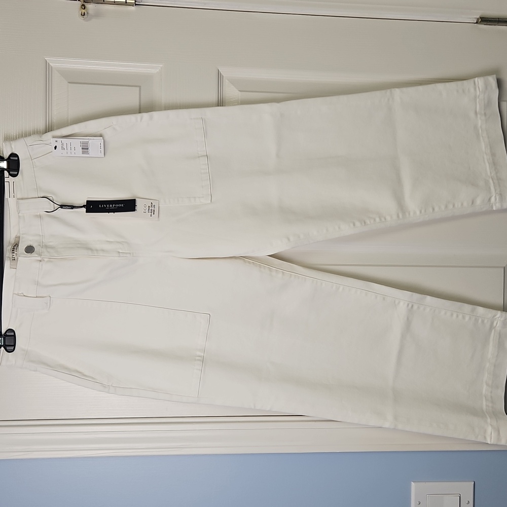 Liverpool ECO Stride Hi-Rise Crop Wide Leg Denim: Bone White: Size-‎ 10
